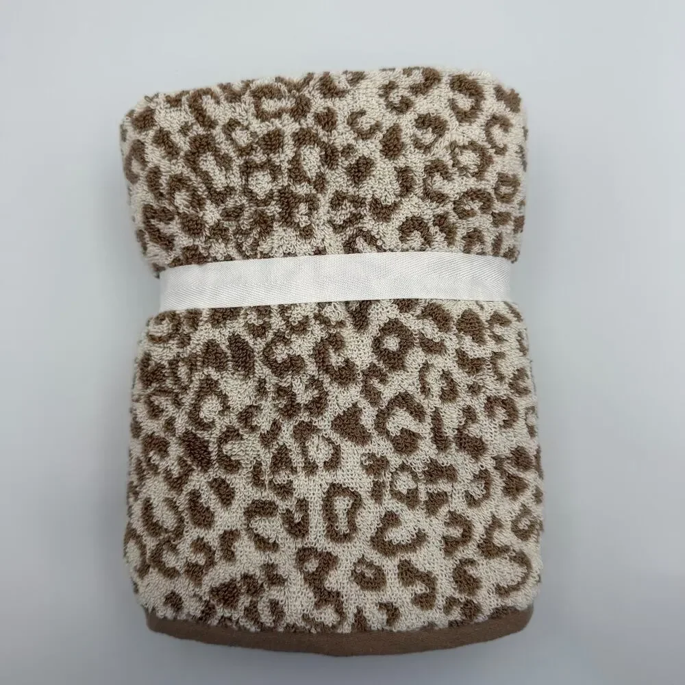 Rachel Zoe Leopard Cheetah Animal Print Hand Towel Set of 2 Ivory Brown 18 x 28